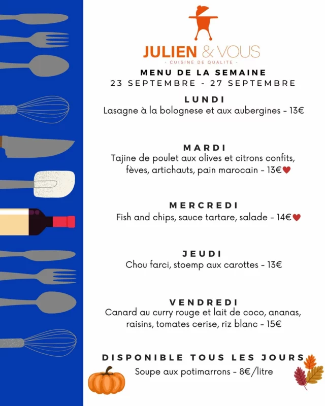 Le menu de la semaine prochaine avec  les soupes de retour à la carte 🍂🎃 ORDER NOW