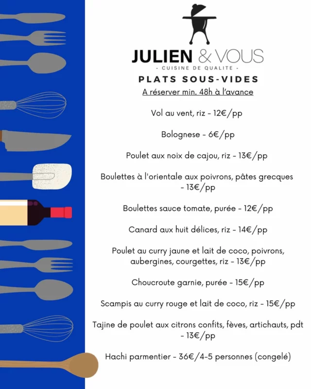 Les vacances d’Halloween approchent ! 🎃 Faites-vous plaisir avec des plats faits maison sous vide par Julien & Vous pour des repas gourmands, sans stress et fait maison. Que vous soyez en famille ou entre amis, que vous partez en vacances ou non, profitez des recettes savoureuses et réchauffez l’ambiance automnale. Commandez dès maintenant pour un Halloween gourmand ! 🍂👻 #JulienEtVous #FaitMaison #HalloweenGourmand #SousVide #VacancesSansStress #CommandezMaintenant