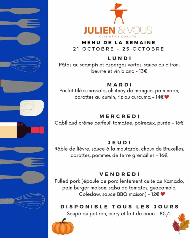 Le dernier menu avant les vacances ! 
Alors on en profite et on commande 😋 
Les plats sous-vides sont là également 
ORDER NOW